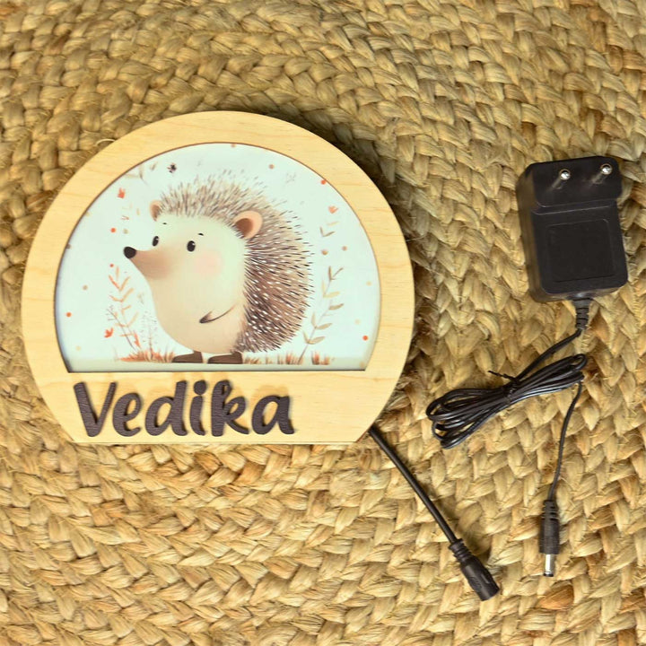 Personalized Hedgehog Theme Wooden Table Lamp For Kids With 3D Letters