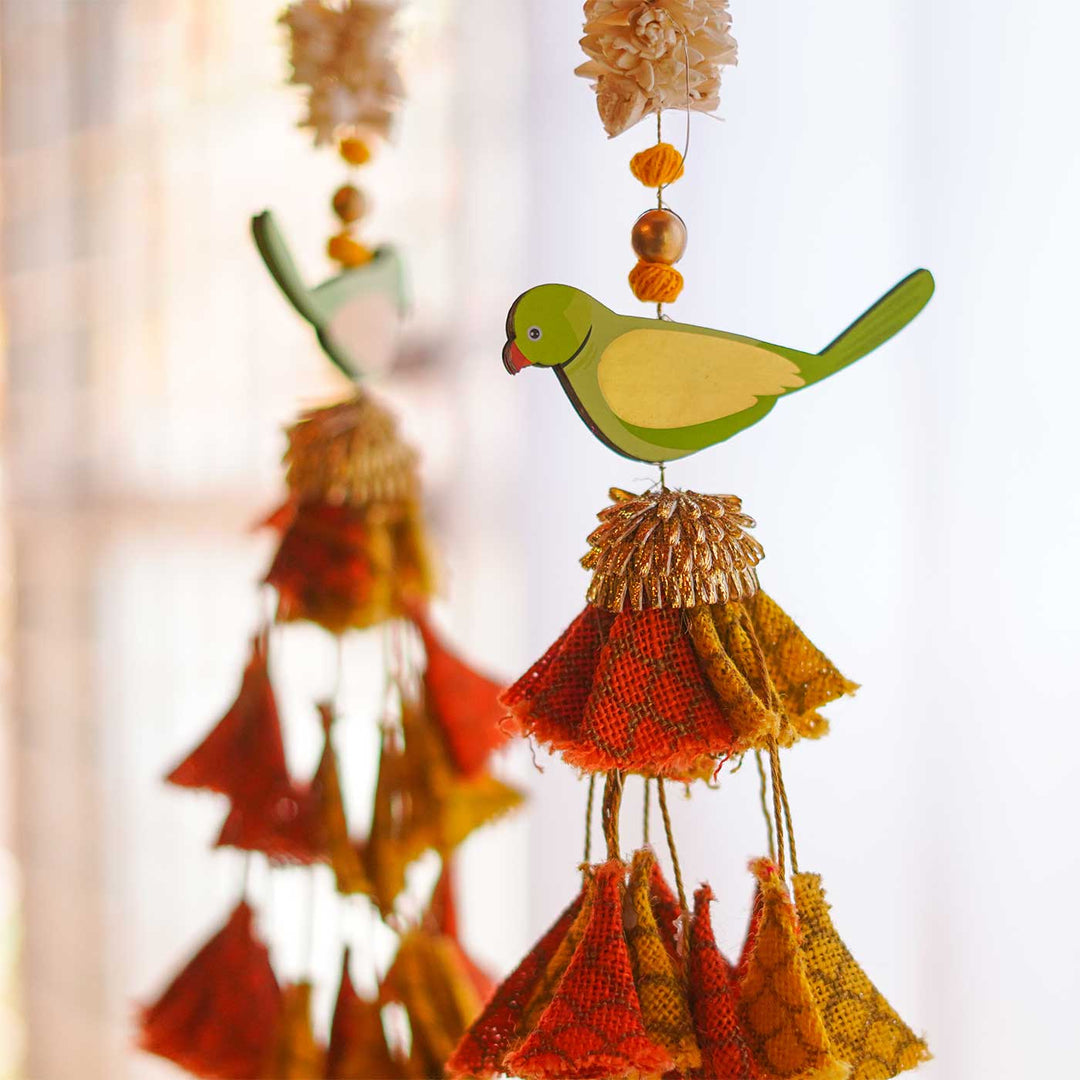 2 Pc | Handmade Parandi Parrot Jute Wall Hanging Strings With LED Lights & Shola Accents