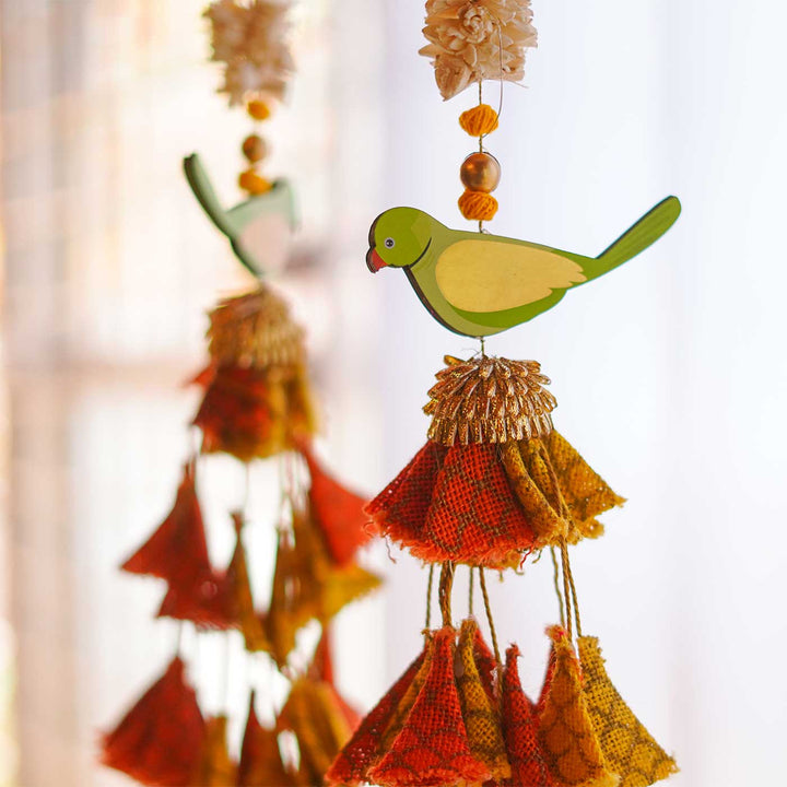 2 Pc | Handmade Parandi Parrot Jute Wall Hanging Strings With LED Lights & Shola Accents