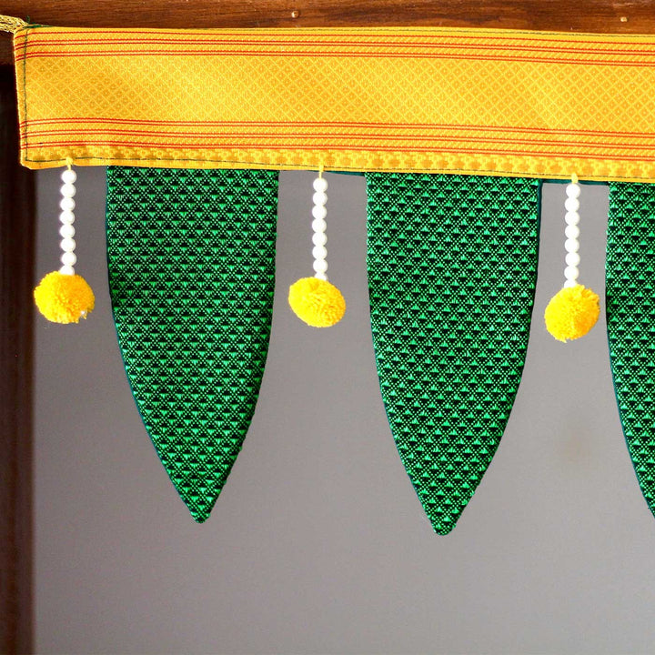 36 / 42 In | Handcrafted Traditional Mango Leaf Silk Fabric Toran For Festive Decor