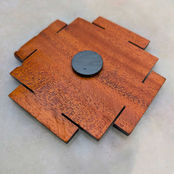 Engraved & Hand-Painted Sri Chakra Mahogany Wood Fridge Magnet