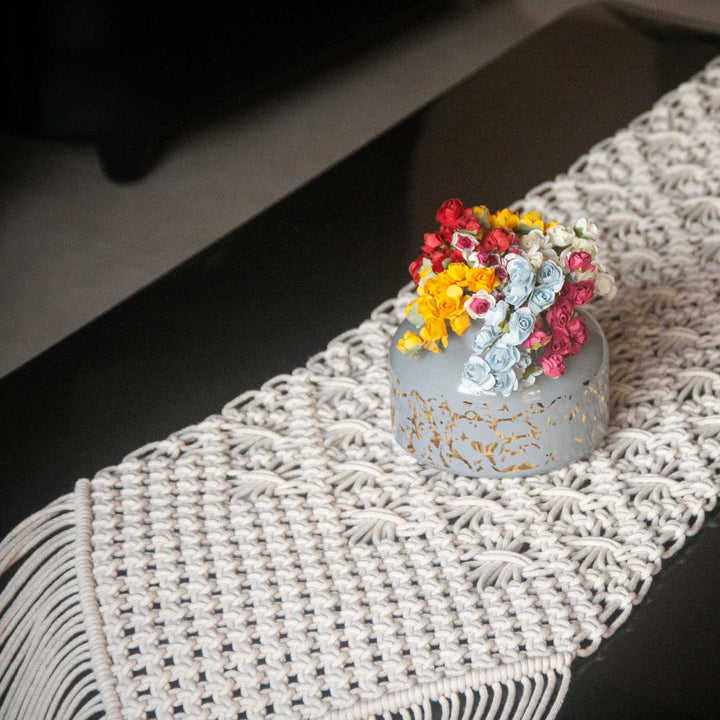Handmade Macrame Stripe Design Cotton Table Runner
