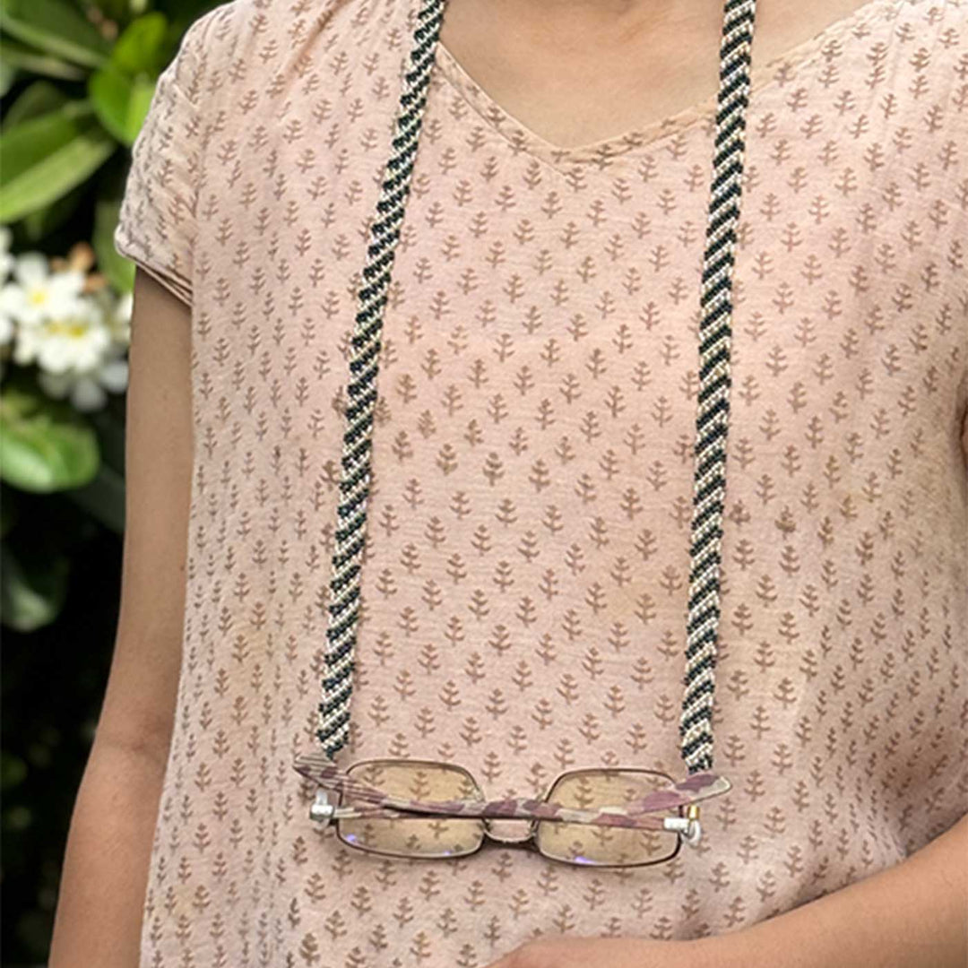 Handmade Beaded Green Lehariya Spectacle / Eye Glass Chain