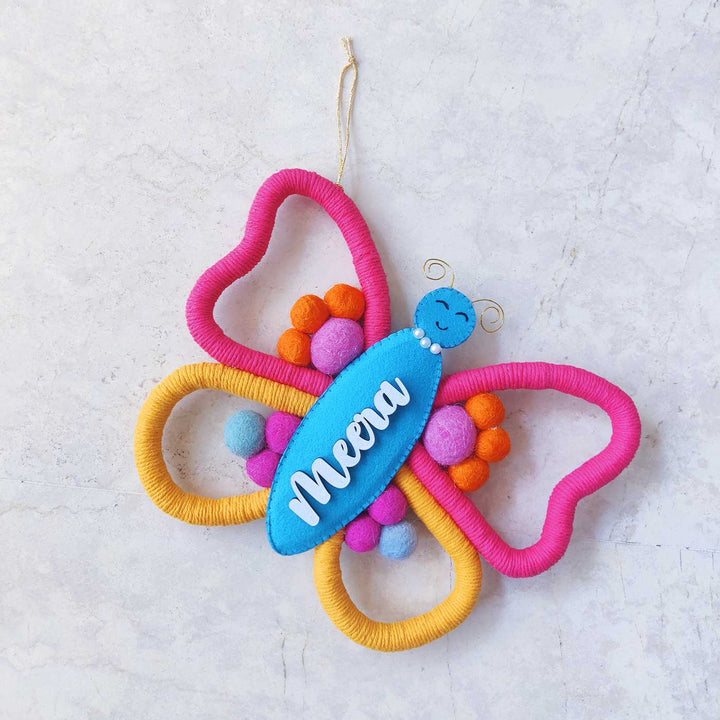 Personalized Handmade Macrame Butterfly Kids Name Plate With 3D Letters - Hanging Display with Name Personalization