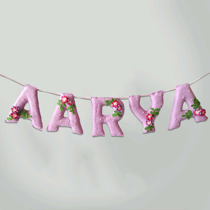 Personalized Handmade Flower And Pearl Embellished Felt Bunting - Name Personalization Hanging Display