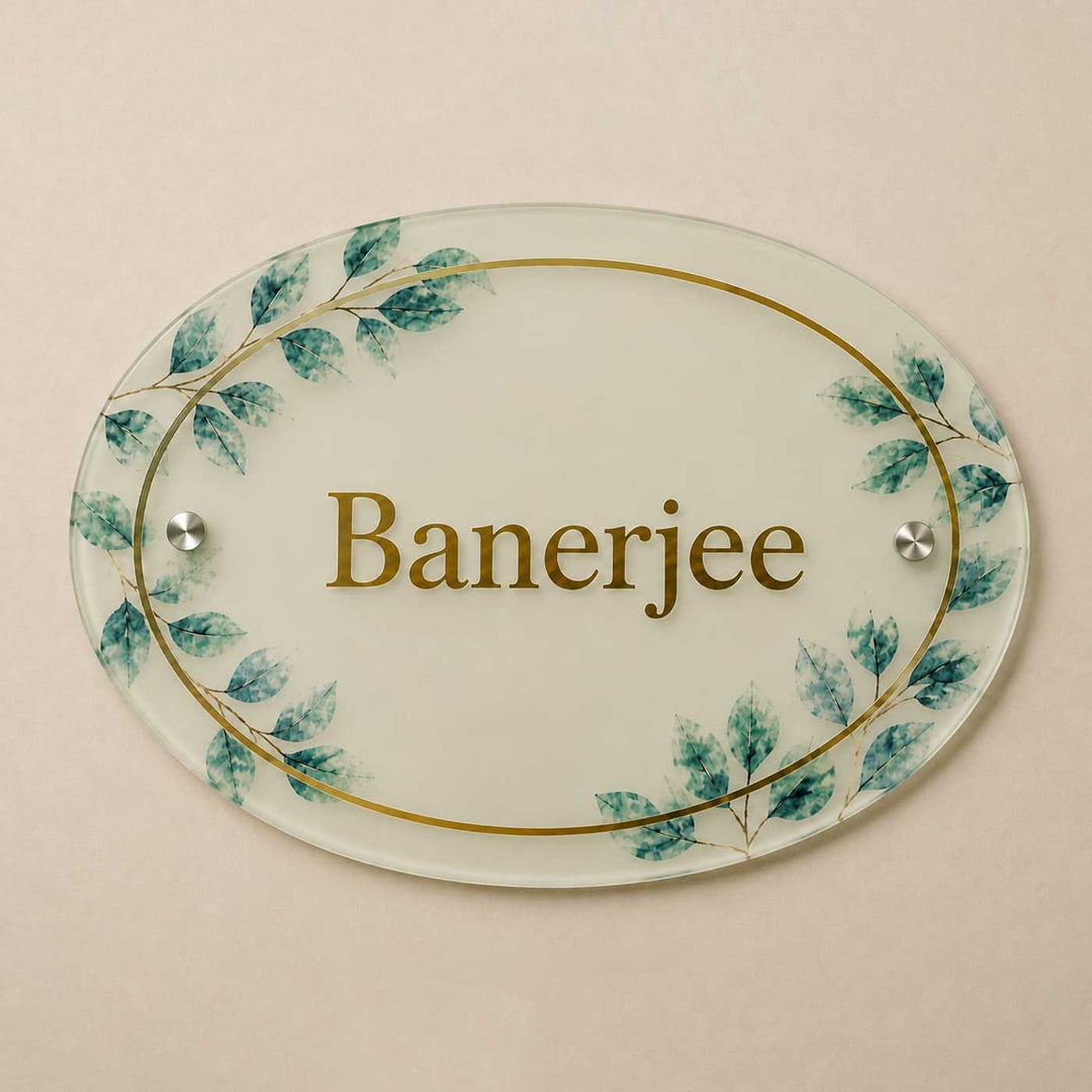Royal Leaf Design Personalized Round Frosted Acrylic Name Plate For Home