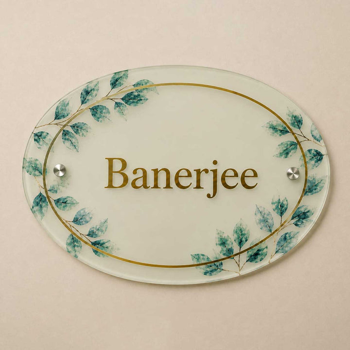Royal Leaf Design Personalized Round Frosted Acrylic Name Plate For Home