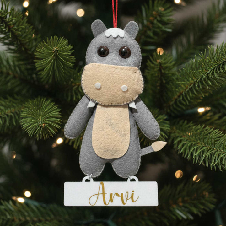 Personalized Handmade Felt Baby Hippo Christmas Ornament