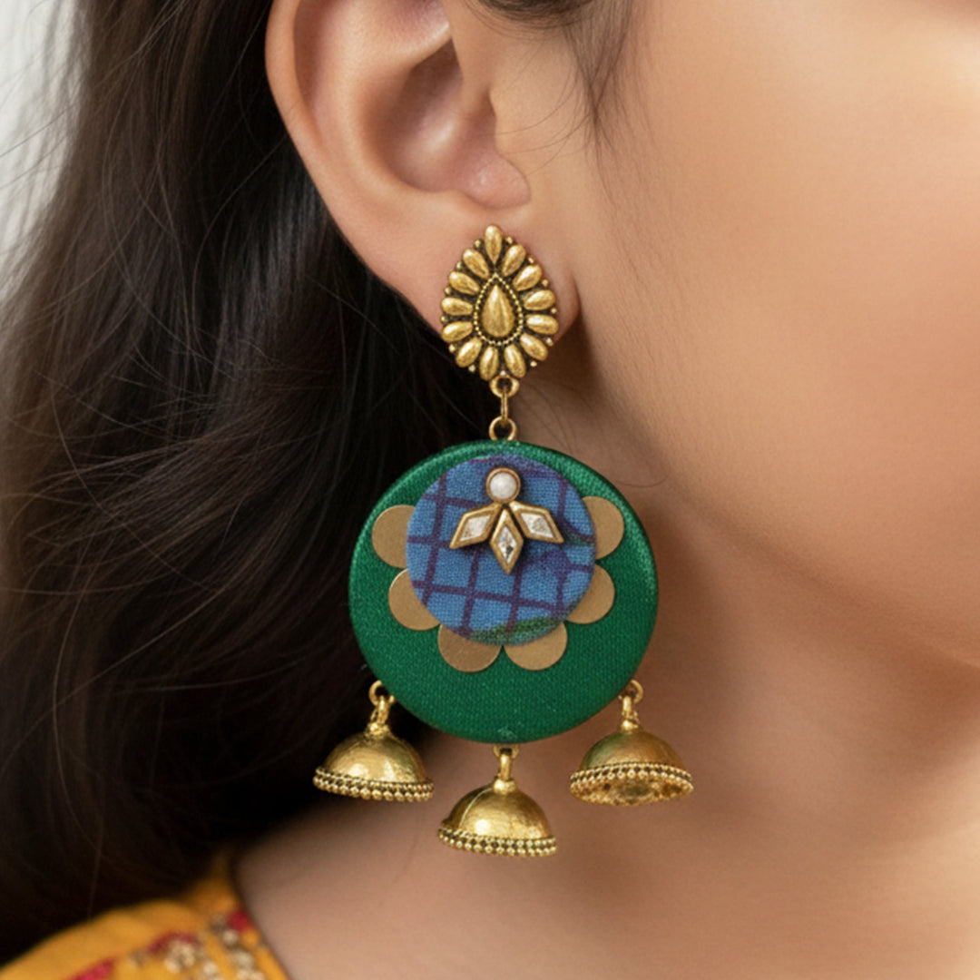 Handmade Layered Gaji Silk Jhumki Earrings