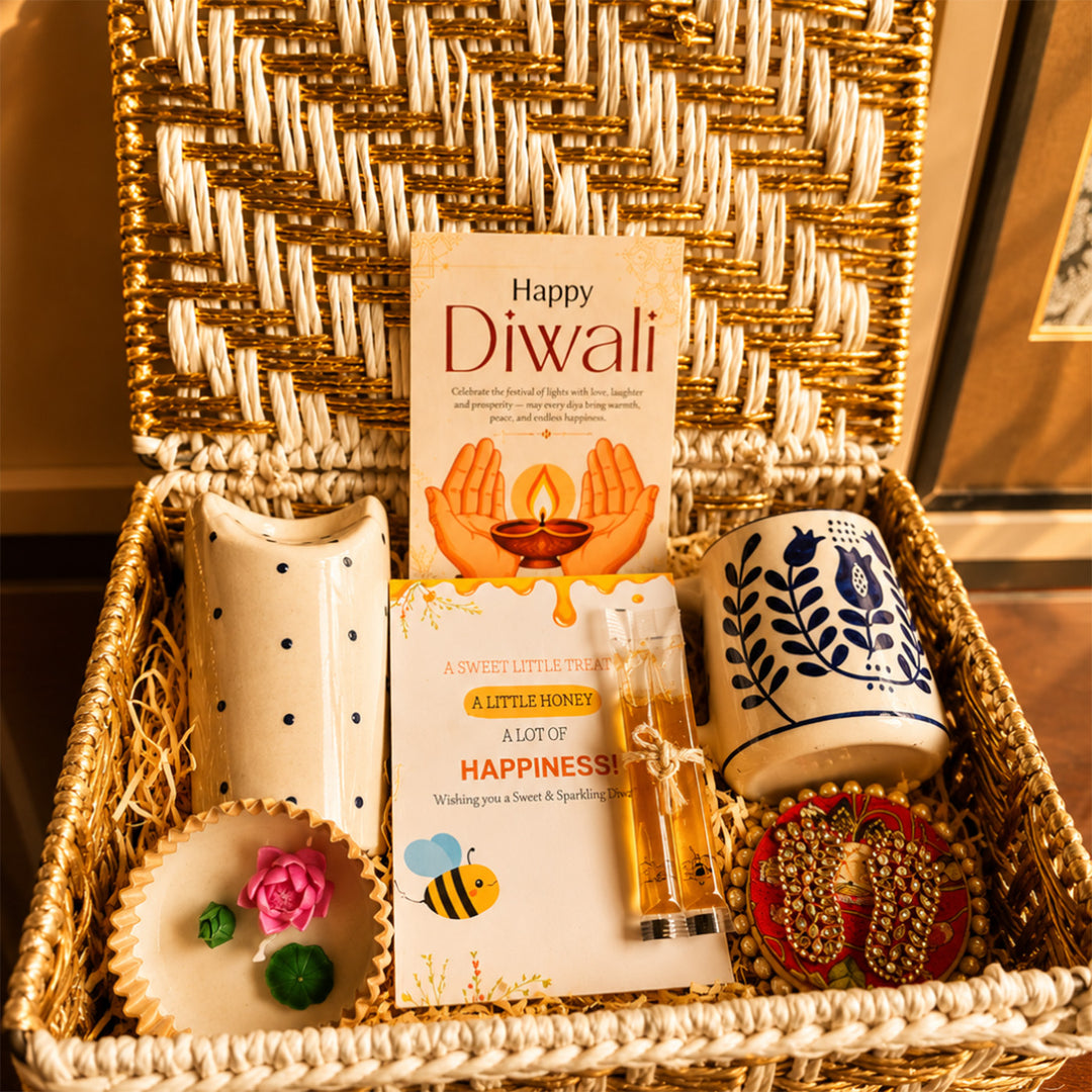 Festive Sip Tumbler And Mug Diwali Gift Hamper With Small Urli Candle For Festive Gifting