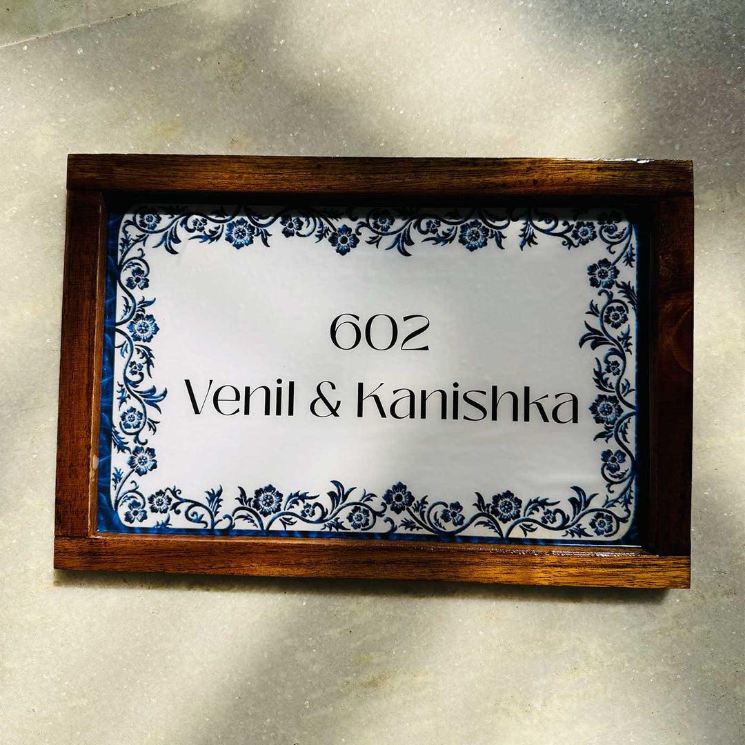 Azure Bloom Vintage Personalized Resin Wooden Frame Name Plate