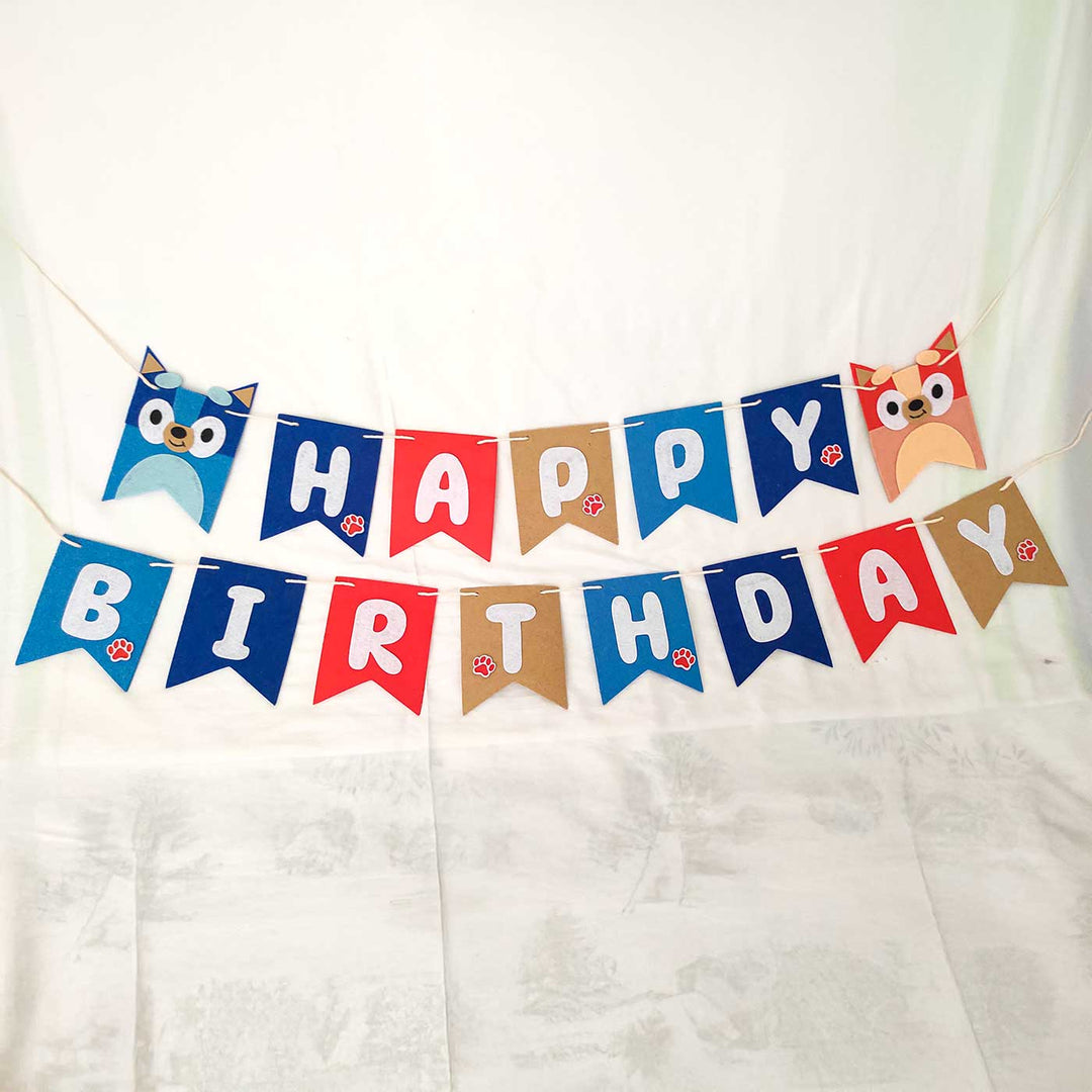 Handmade Bluey Theme Felt Happy Birthday Banner