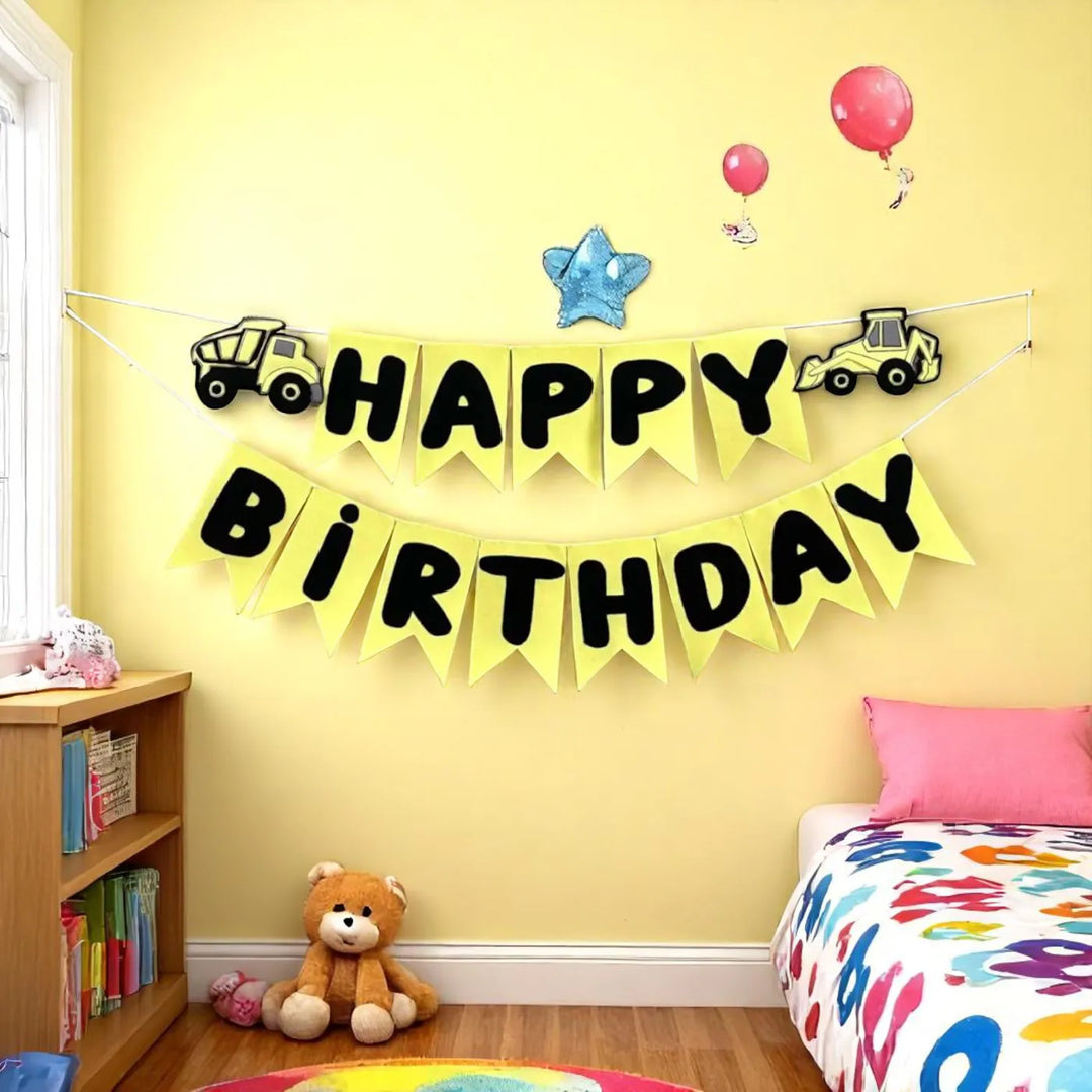 Handmade Construction Vechile Theme Felt Happy Birthday Bunting