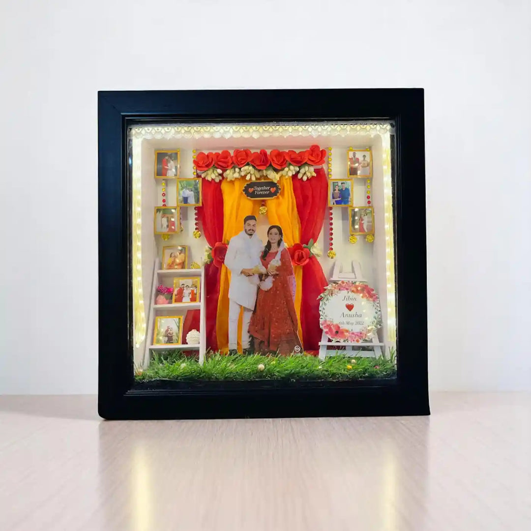 12 x 12 Inches | Photo Personalized Handmade Wedding Theme MDF Wood Decorative Plaque With Lights