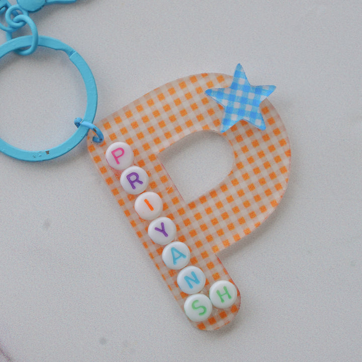 Personalised Acrylic Bag Charm With Initial Name & Keyring
