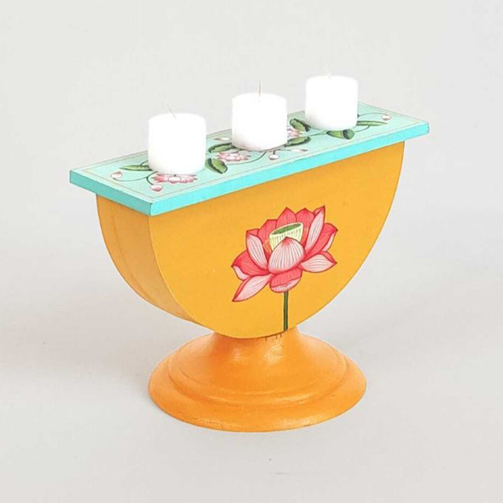 Hand-Painted Navya Semicircle Wooden Candle Holder