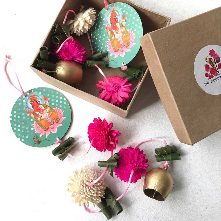2 Pc | Handmade Standing Ganesha Shola Flower & Bay Leaf Hangings