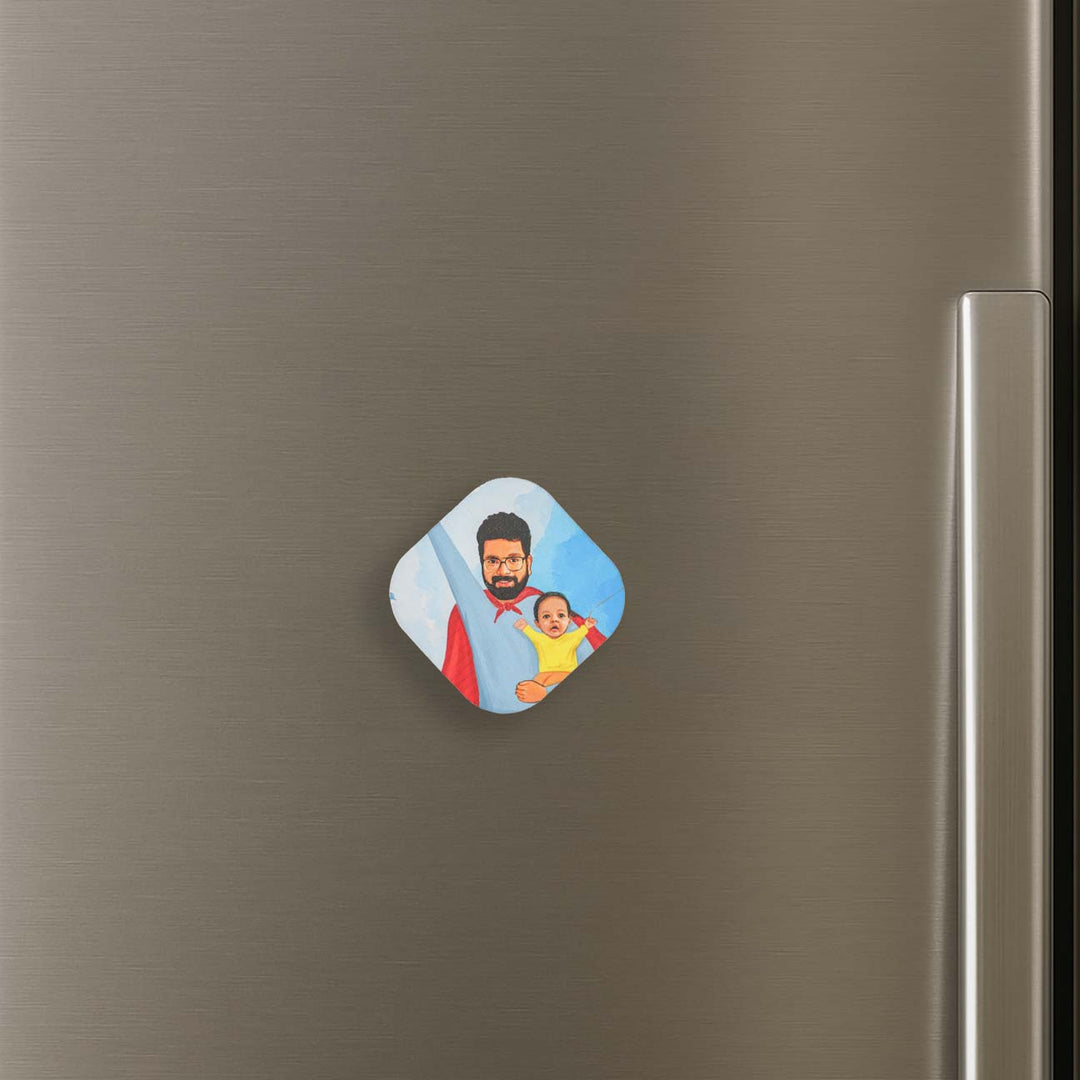 Photo Personalized Hand-Painted Super Dad Theme MDF Wood Fridge Magnet