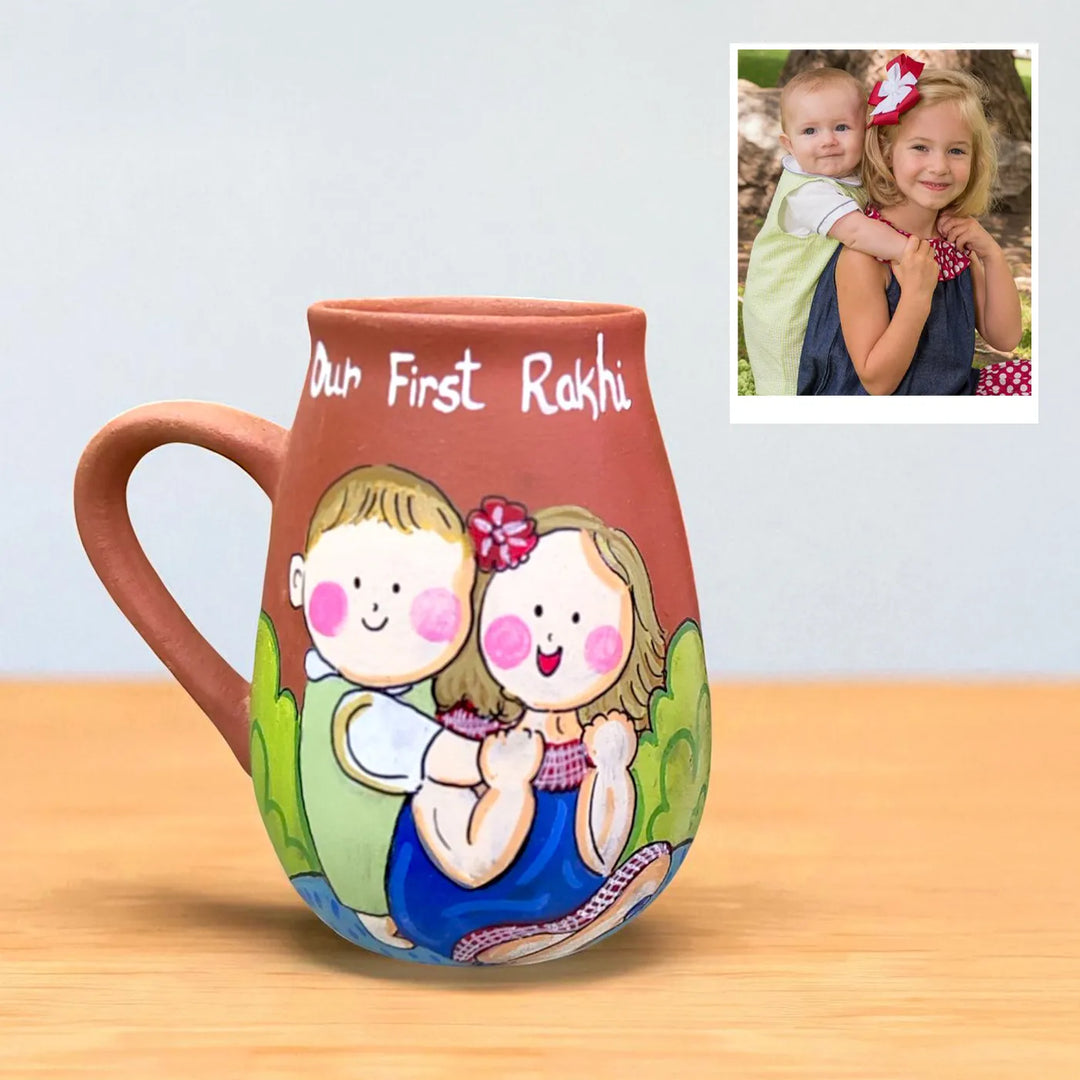 Photo Personalized Terracotta Rakhi Hamper | Includes 1 Mug, 1 Rakhi