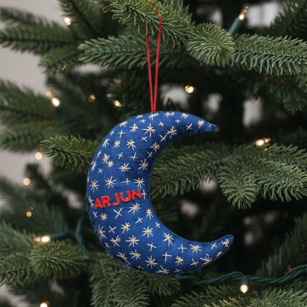 Personalized Handmade Felt Moon Christmas Ornament