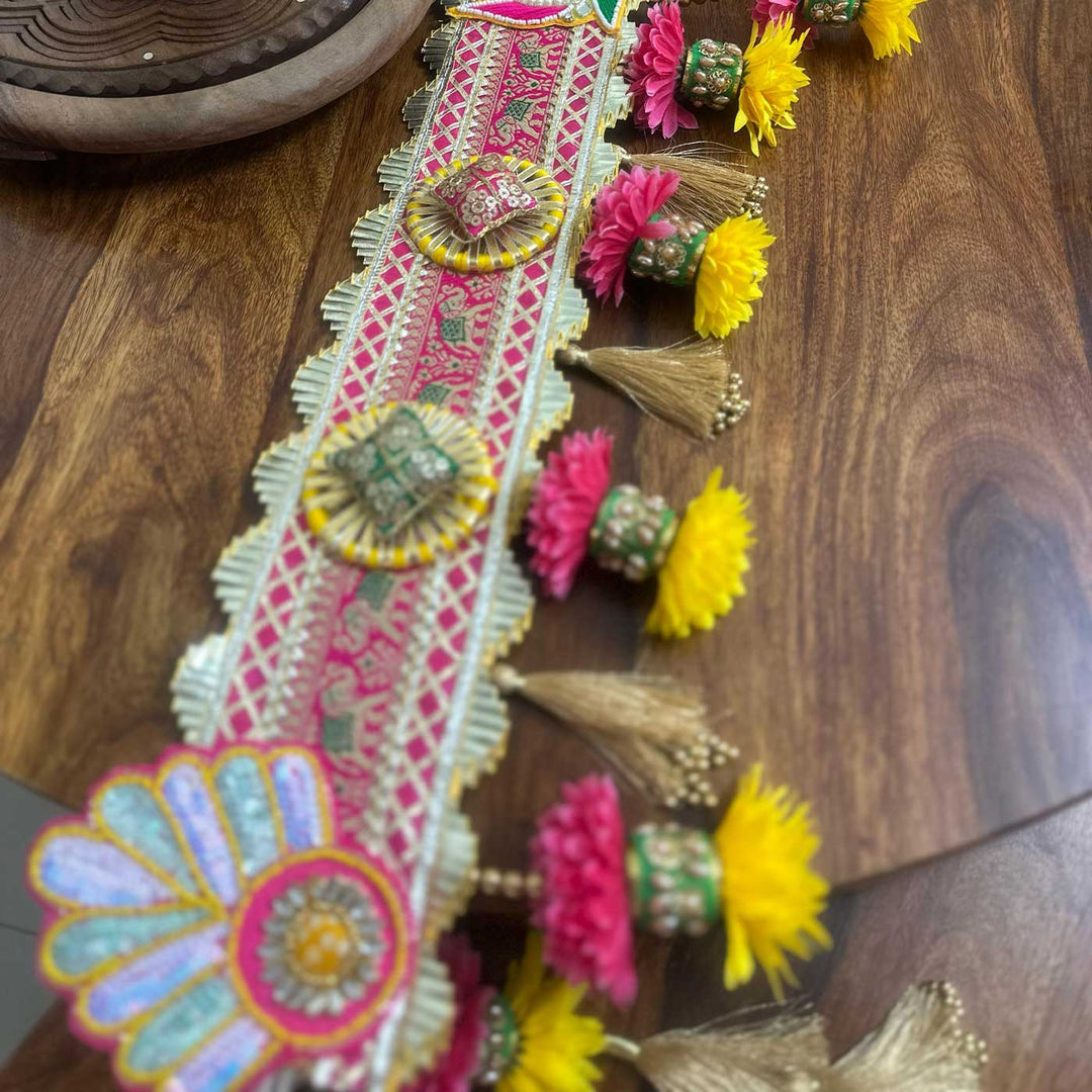 40 In | Handmade Embroidered Swastik Design Jute Toran