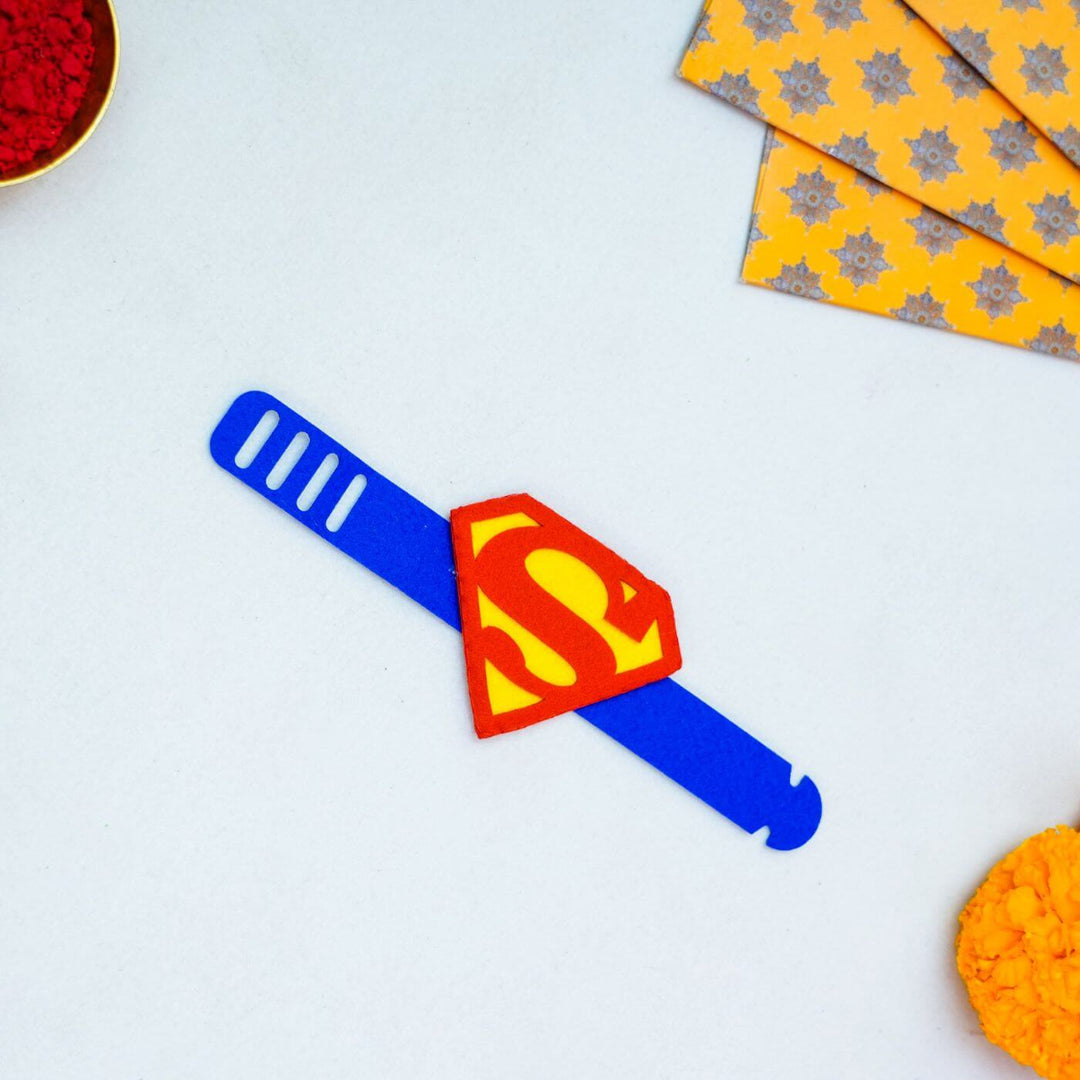 Kids Theme Felt Rakhi Band With Roli Chawal 1 - Full View with Accessories