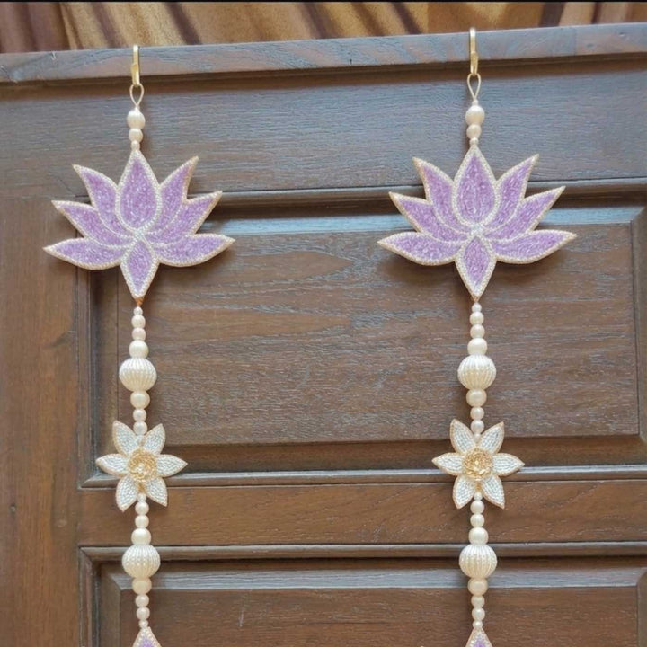 2 Pc | Purple Lotus Beaded Hanging with Pearl Tassels