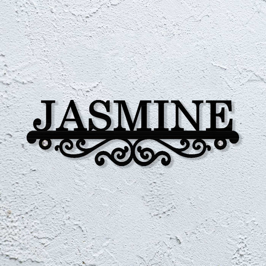 Personalized Laser Cut Minimal Design Steel Name Plate - Mounted on Wall Close-up View