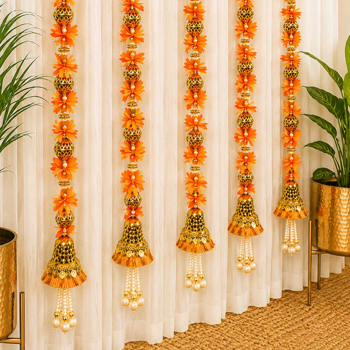 2 / 6 Pc | Handcrafted Artificial Flower Orange Tassel Hangings For Festive Decor