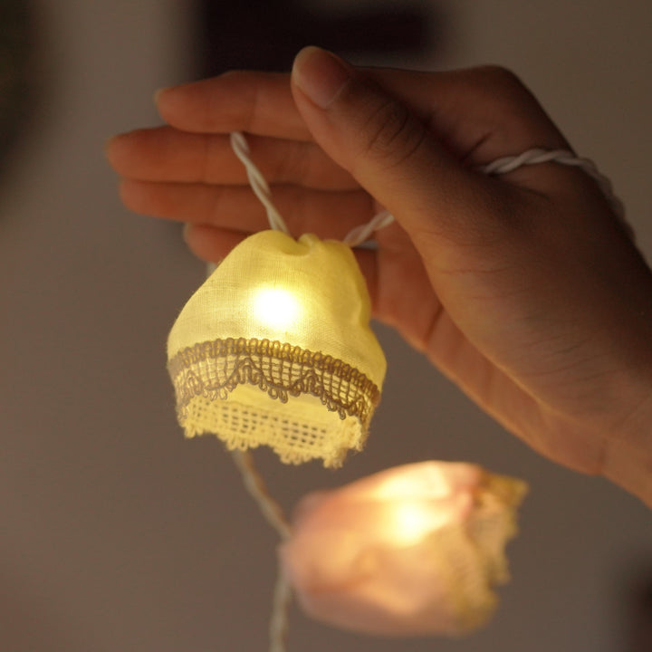 9.15m, 50 Bulbs | Handmade Pastel Laced Fabric LED Fairy Light