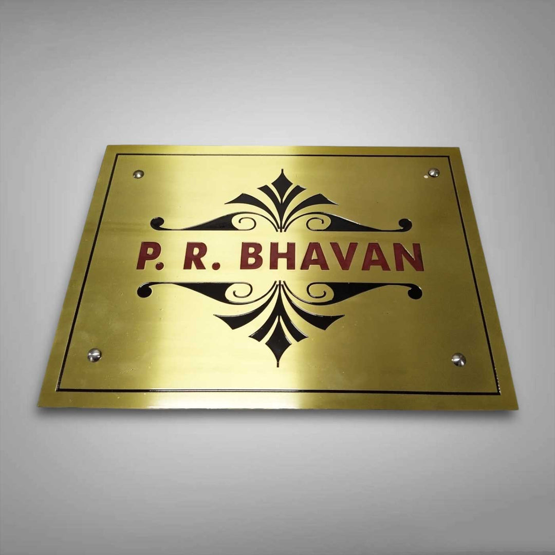 Personalized Square Engraved Gold Stainless Steel Name Plate - Front View Lying Flat