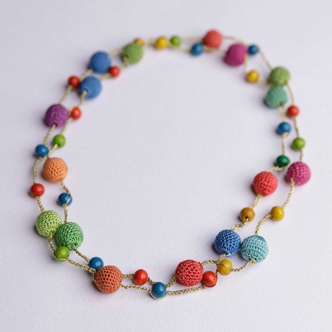 Handmade Crochet Multicolor Large Beads Mela Necklace