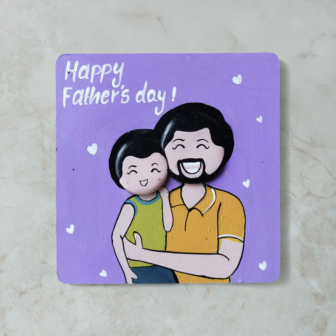 Photo Personalized Hand-Painted Father And Kid Theme Mdf Wood Fridge Magnet