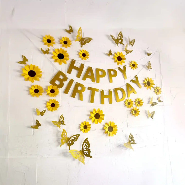 Sunflower And Butterfly Design Premium Paper Bunting