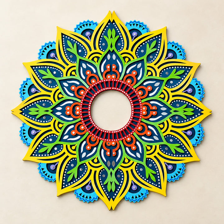 4 Pc | Hand-Painted Blue & Yellow Floral Mdf Split Rangoli For Festive Decor