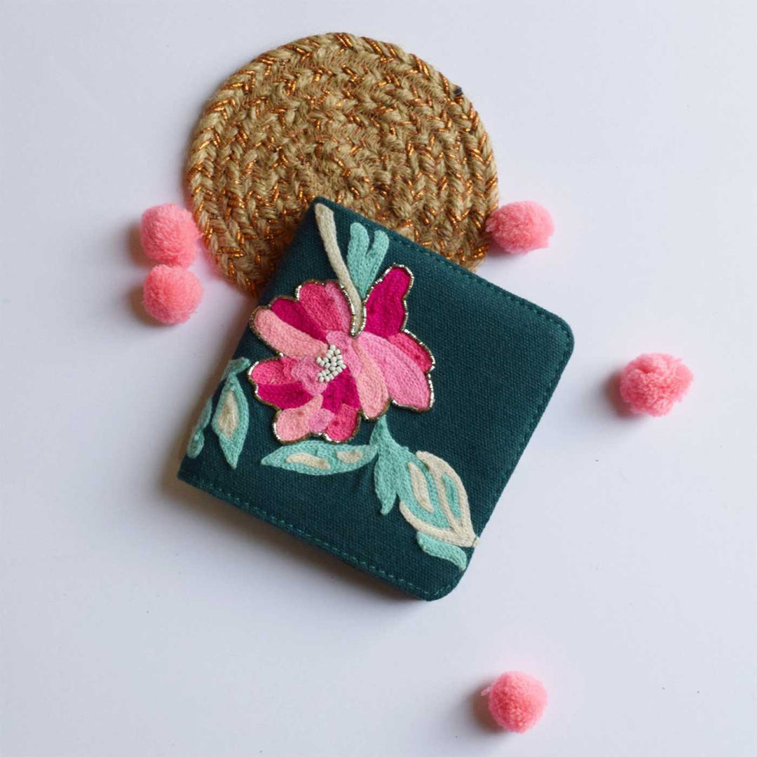 Handmade Embroidered Anisa Flower Design Canvas Wallet