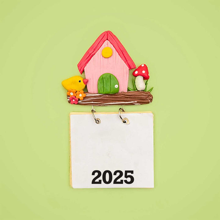 Pink Birdhouse 2026 Clay Calendar Magnet