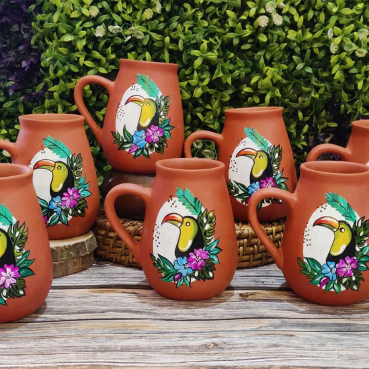 Hand-Painted Enlgish Ivy Bird Theme Terracotta Mug