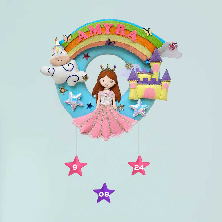 Handcrafted Personalized Unicorn With Swing Felt Nameplate For Girls - Front View with Name Personalization (4)