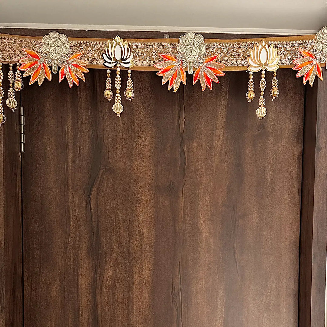38 In | Handmade Decorative White Rose & Orange Flower Toran