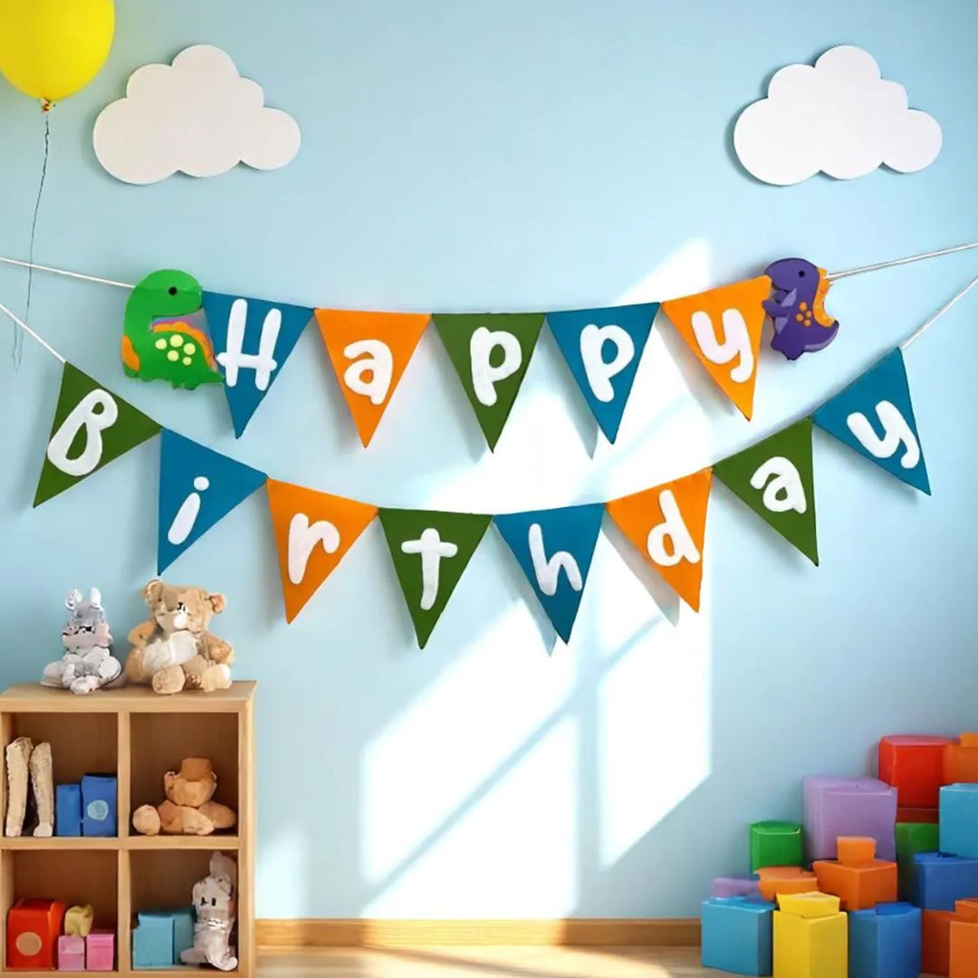 Handmade Dinosaur Theme Felt Happy Birthday Bunting