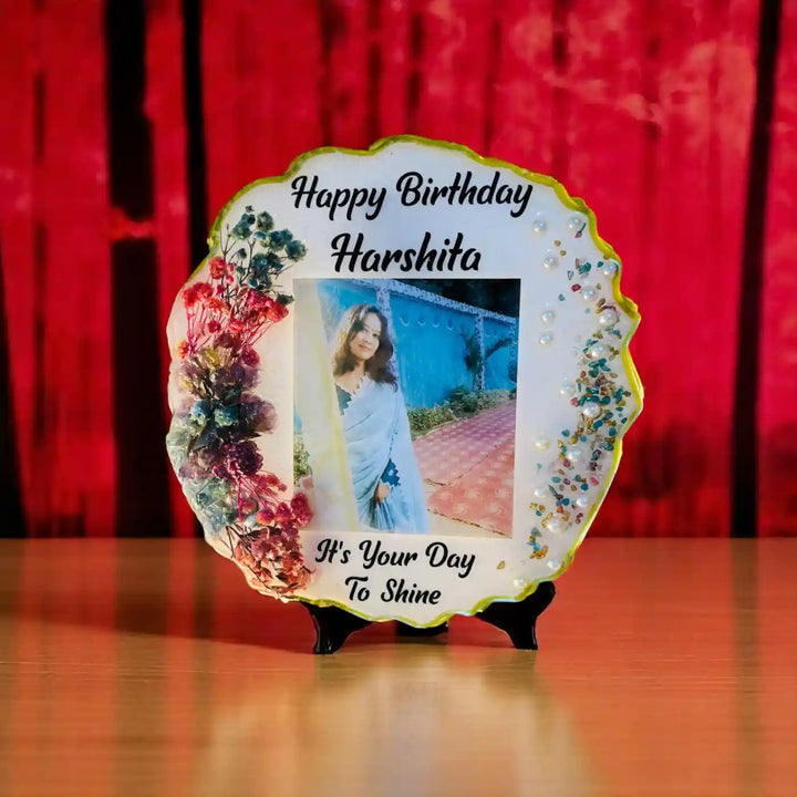 Photo Personalized Handmade Round Floral Design Resin Decorative Plaque