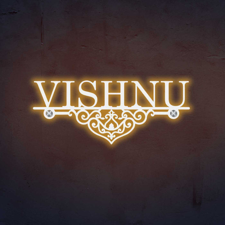 Personalized Laser Cut Elegant Design Steel Name Plate - Illuminated Wall Mounted Nameplate