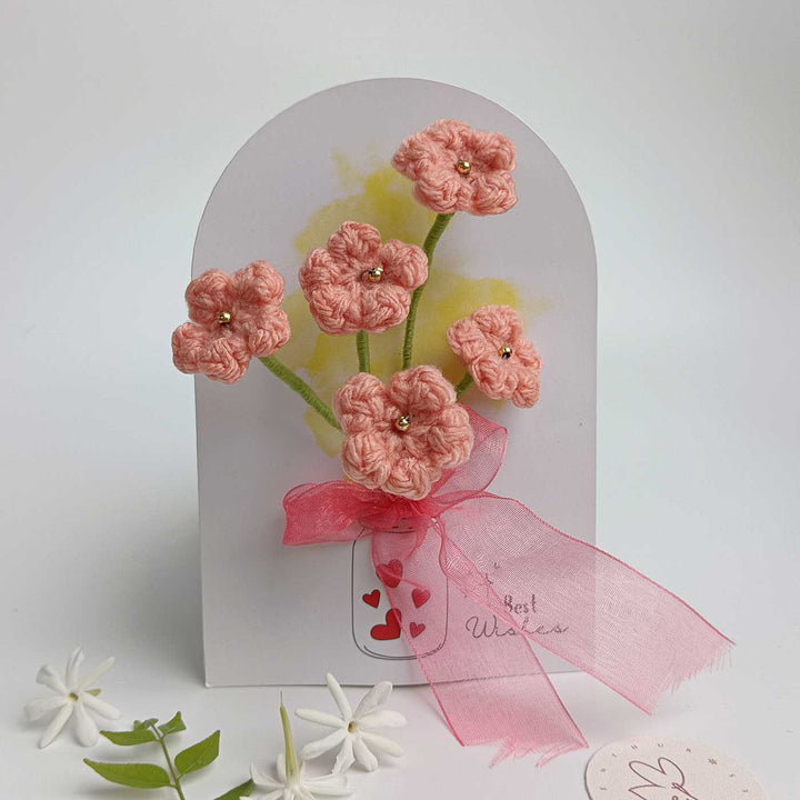 Handmade Crochet 3D Peach Floral Greeting Card