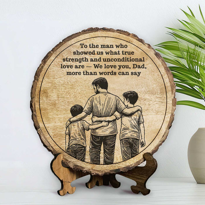 Personalized Hand Carved Engraved Dad And Children Theme Wooden Decorative Plaque