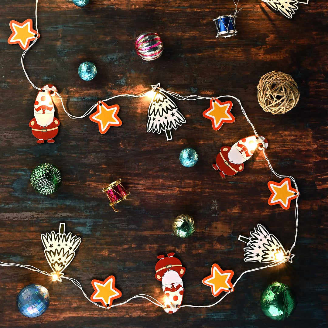 3 m, 14 Bulbs | Decorative Pine Wood Santa & Christmas Tree LED Fairy Light