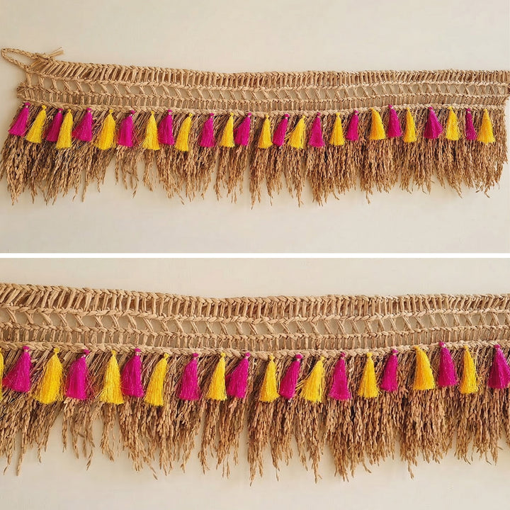 40 In | Handmade Dried Paddy Pink & Yellow Tassel Toran