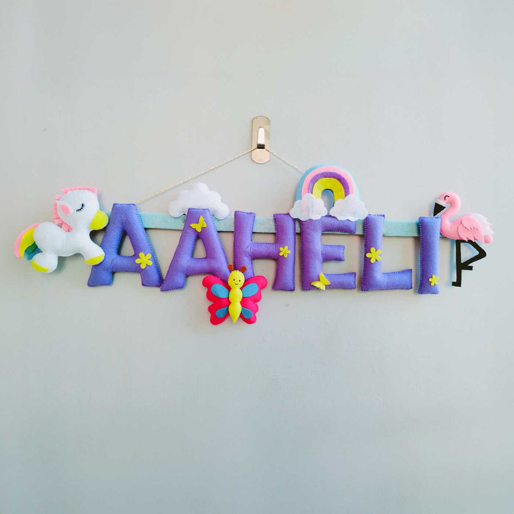 Personalized Unicorn Theme Felt Kids Name Plate 3 - Personalized Name Hanging Display