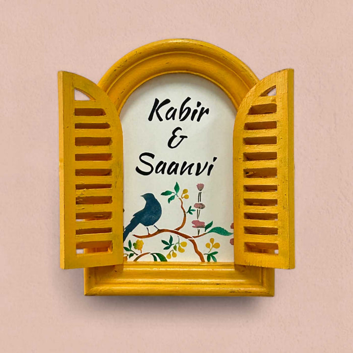 Arched Vintage Window Name Plate With Artwork