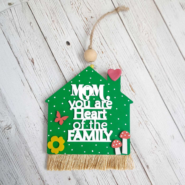 2 Pc | Handmade Heart Of The Family Theme Mdf Wood Hangings For Mothers